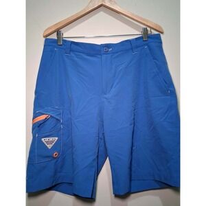 Columbia PFG Fishing Shorts Blue Mens 34W Quick Dry Stretch Outdoor Cargo‎